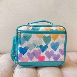 Pottery Barn Kids Aqua Rainbow Hearts Coldpack Lunchbox “Amelia” monogram